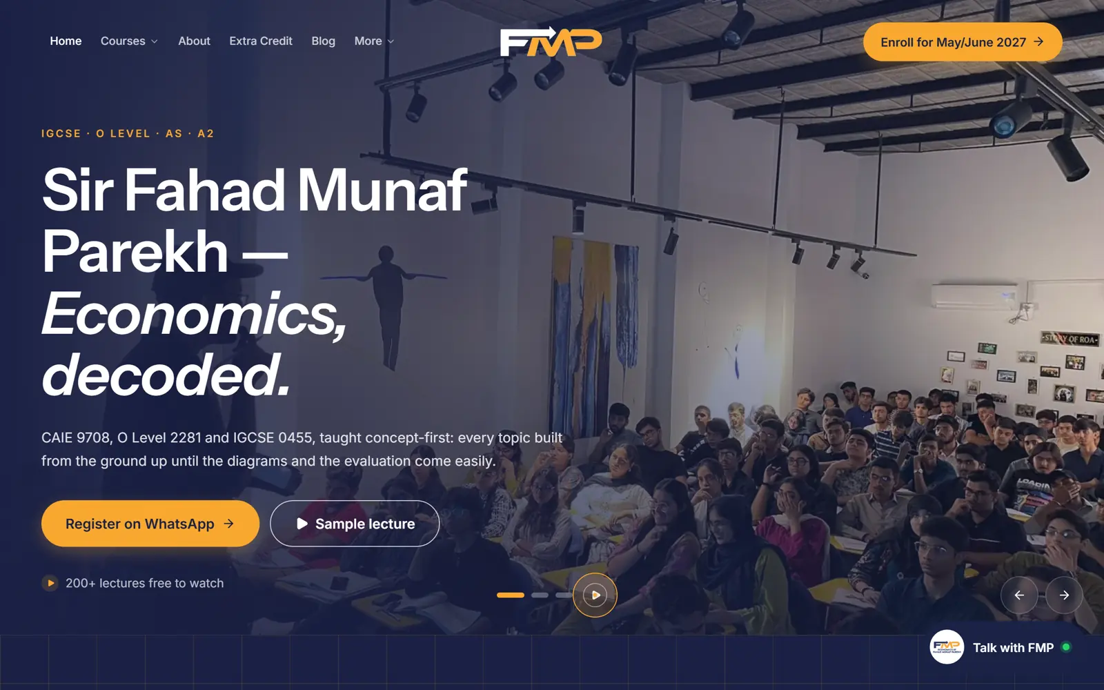 The Fahad Munaf Parekh economics site, showing its home page